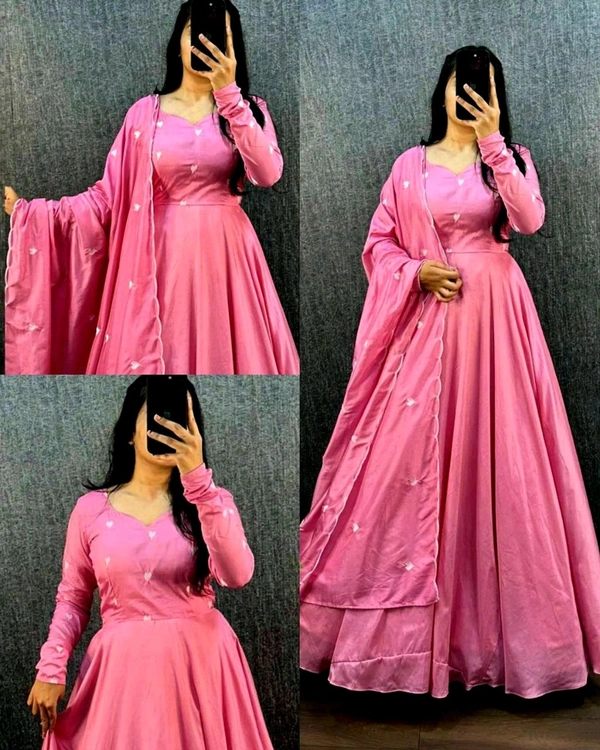 Trendy Heart Gown With Dupatta - Pink, L