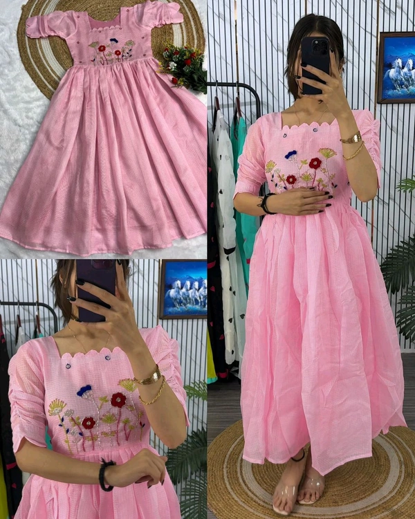 ✨Most Trending Beautiful Stylist Gown with Handwork – Where Elegance Meets Comfort! ✨ - Pink, 2XL