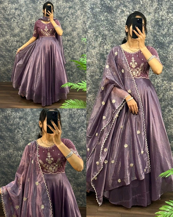 Trendy Pretty Womens Gown With Dupatta - Onion, M