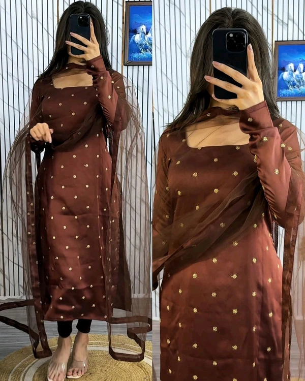 Trendy breathable & stylish Kurti With Duppatta - Carnaby Tan, 3XL