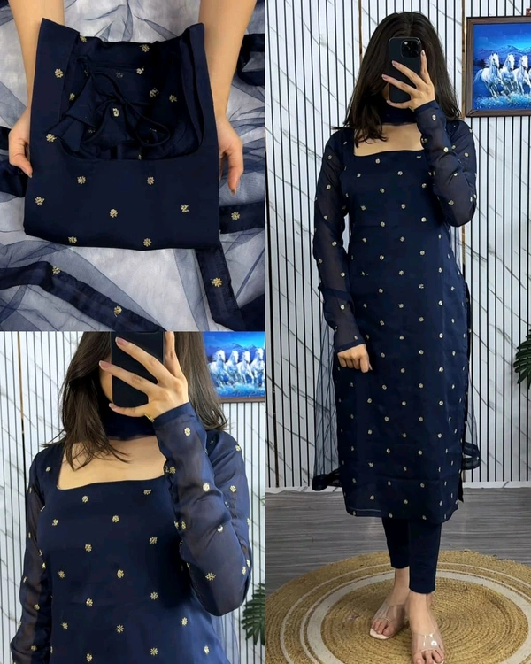 Trendy breathable & stylish Kurti With Duppatta - Navy Blue, M