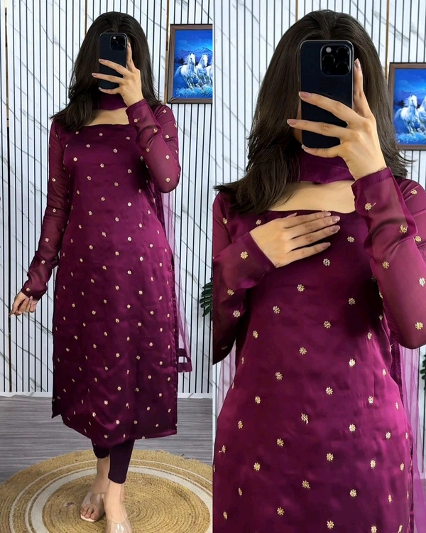 Trendy breathable & stylish Kurti With Duppatta - Purple, XL