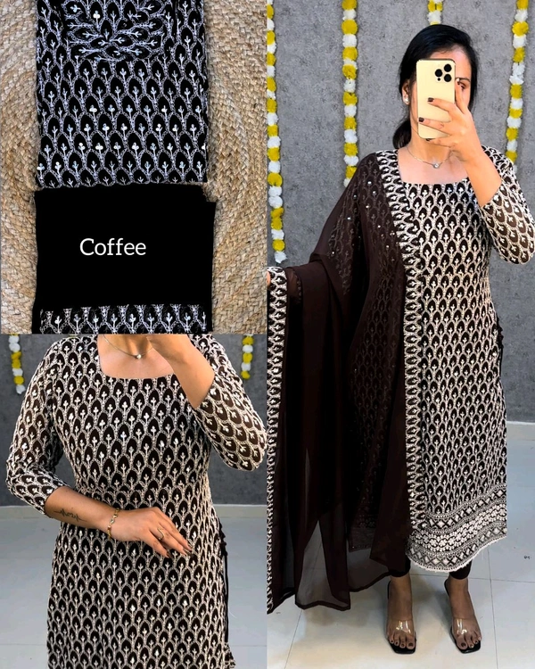 New Launching chikankari Side knot kurti + dupata only - Wine, S