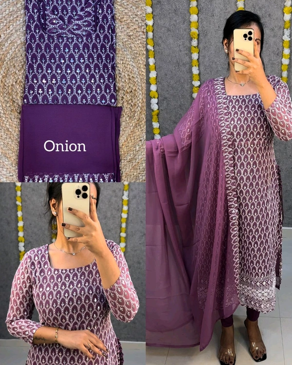 New Launching chikankari Side knot kurti + dupata only - Wine, S