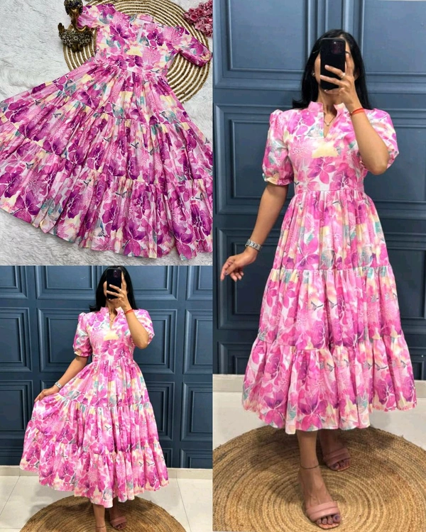 Stylish Anime Flower Print Work Pattern in 3 Layer - Classic Rose, S