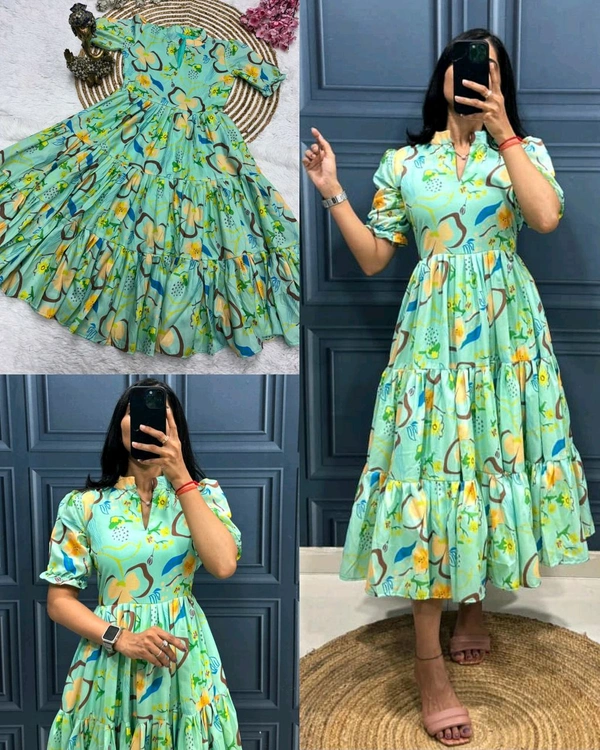 Stylish Anime Flower Print Work Pattern in 3 Layer - Green, 3XL