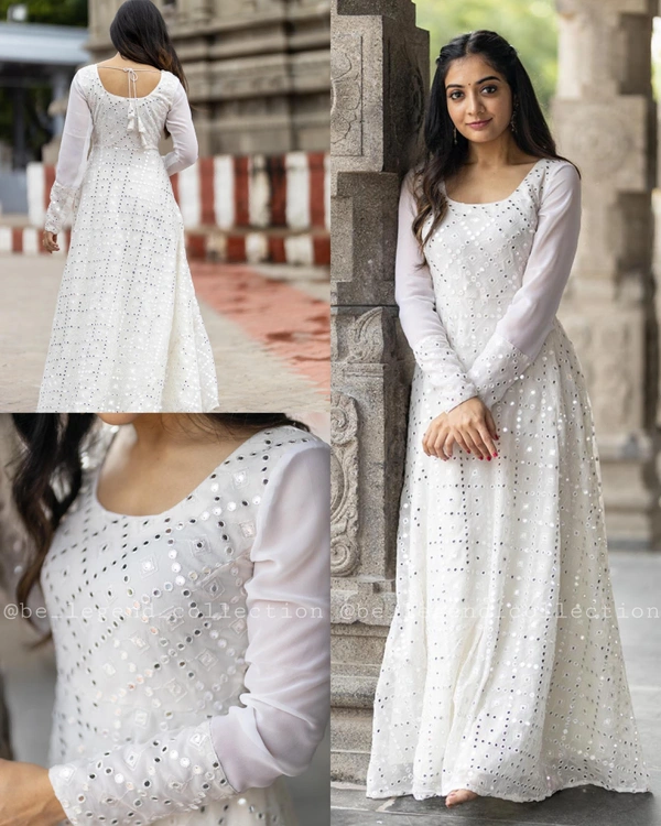 NEW STYLISH GEORGETTE WITH SEQUANCE WORK  - M, White