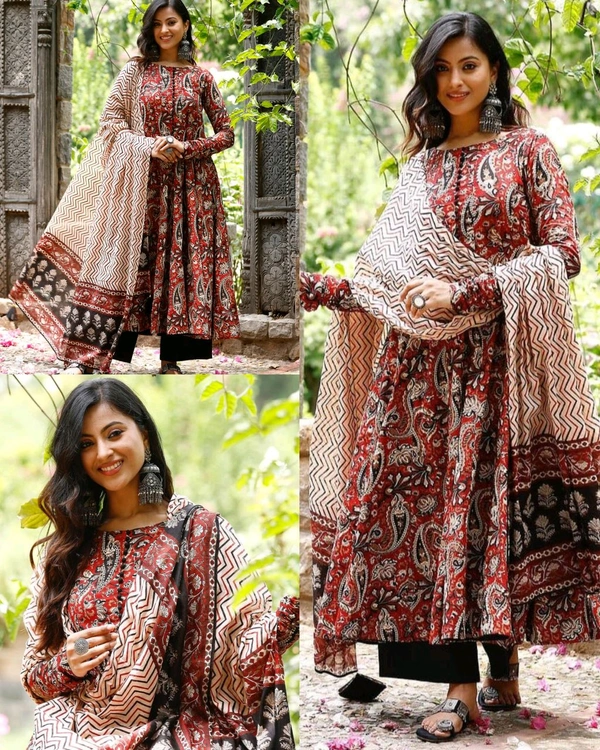 Stylish Women Printed Anarkali Kurta and Pant Set with Dupatta
- M