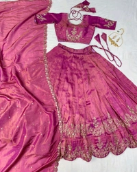 FESTIVEL LEHENGA ORIGINAL SOUTH TISSUE WITH EMBROIDERY & SEQUENCE WORK - Mulberry, Free Size