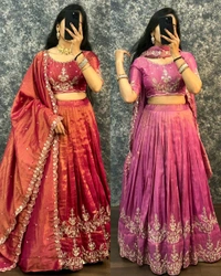 FESTIVEL LEHENGA ORIGINAL SOUTH TISSUE WITH EMBROIDERY & SEQUENCE WORK - Mulberry, Free Size