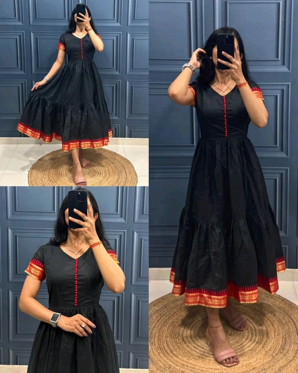 New Super Trendy Traditional Outfit Cotton Maxi Dress - Black, S