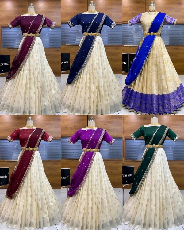 South Indian Style Half Saree
- Violet Eggplant, Free Size
