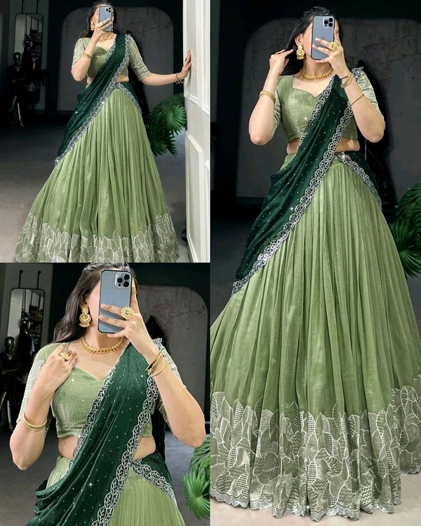 Party wear Bridal lehenga for women
- Green, Semi Stitched