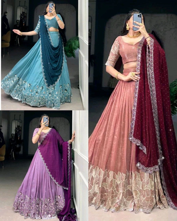 Party wear Bridal lehenga for women
- Green, Semi Stitched