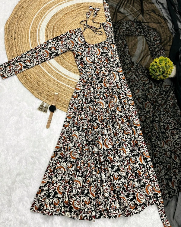Traditional Kalamkari Graceful Anarkali crafted with modern elegance
 - Maroon, S