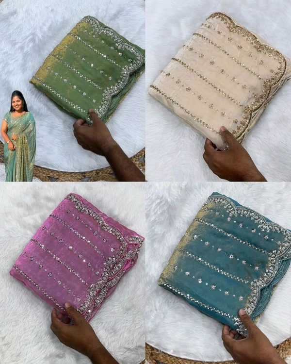 High Trending Presenting you the luxurious and glamorous hand work saree
 - Green, Free Size