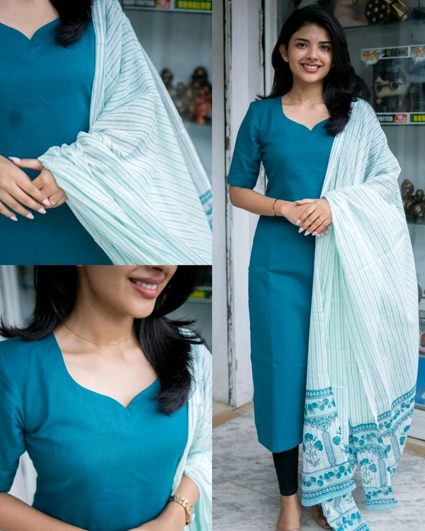 Beautiful Blue Kurti With Shawl- Casual Charm - M