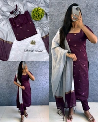 Elevate your style with this stunning pure silk cotton (Kurti+pant+dupatta) set ethinicwear outfit🥰 - Olive Lime, S