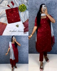 Elevate your style with this stunning pure silk cotton (Kurti+pant+dupatta) set ethinicwear outfit🥰 - Olive Lime, S