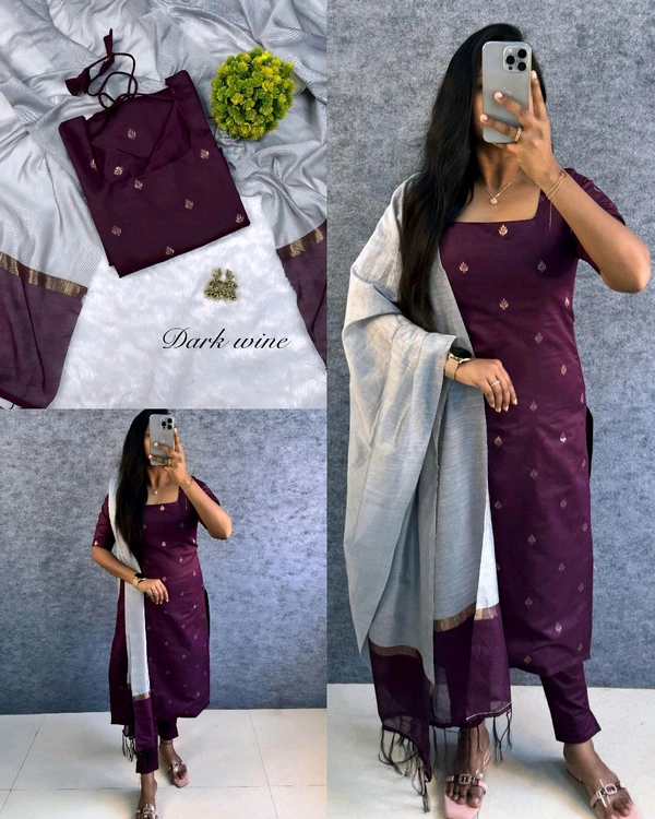 Elevate your style with this stunning pure silk cotton (Kurti+pant+dupatta) set ethinicwear outfit🥰 - Dark Wine, L