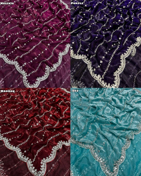 High Trending Presenting you the luxurious and glamorous hand work saree - Sky Blue, Free Size