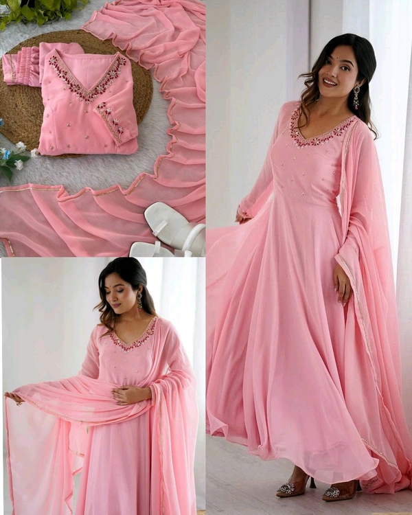 Super Trendy New Party Wear Look Fox Gerorrget Gown With Dupatta & Pant - 2XL