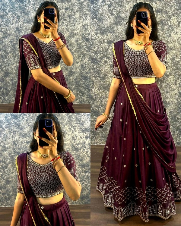 READY TO WEAR TRENDY LEHENGA - Wine, M