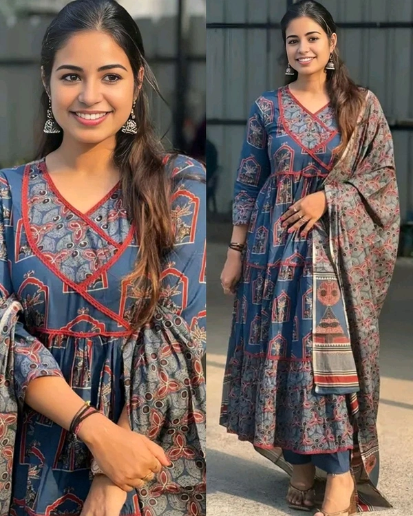 Elegance Traditional Women Anarkali Kurta and Pant Set with Dupatta - XL