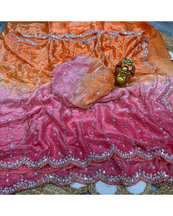 Trendy the luxurious and glamorous super hand work saree - Pink, Free Size