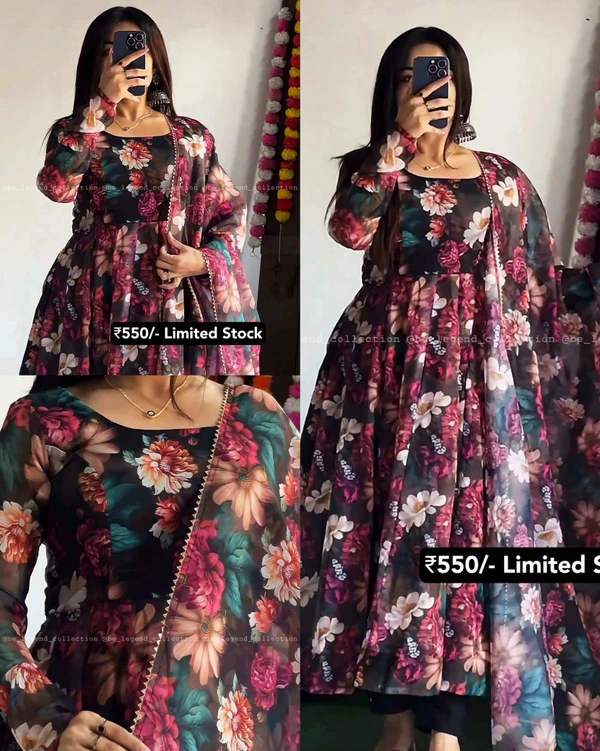 Self Design Full Stitched With Flared Gown With Dupatta For Women - 3XL