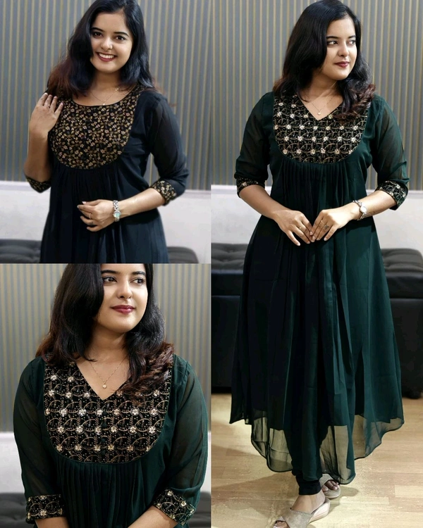 Trendy Special Launching Beautiful Handwork Kurti - Black, M