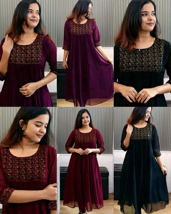 Trendy Special Launching Beautiful Handwork Kurti - Black 3rd, XL