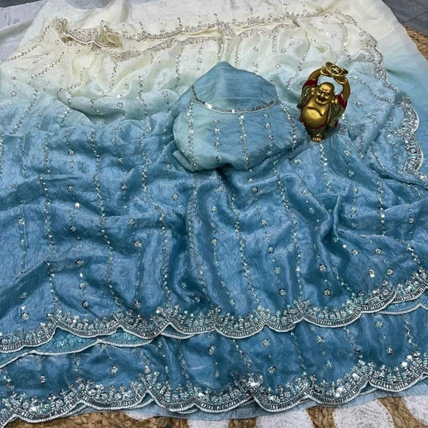 High Trending Presenting you the luxurious and glamorous hand work saree - Blue, Free Size