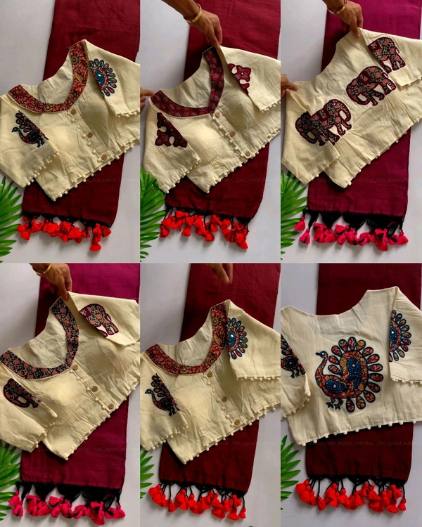 Presenting a Khadi cotton saree Ano Beautiful Havy khadi Cotton Aplique Blouse ( Fully Stitched ) - Maroon 5th, Free Size