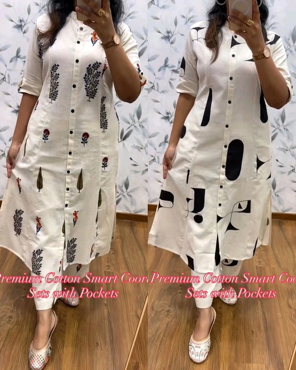 Premium Cotton Coord Sets with Both Side Pockets - White Left, M