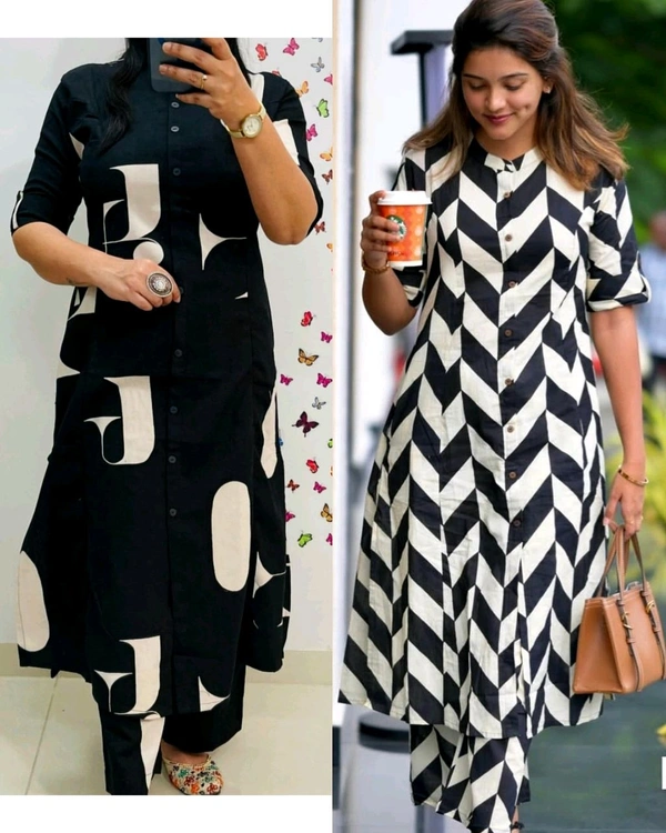 Trendy daily college & office wear Co-ord Set outfit relaxed & comfort fit - White & Black Right, L