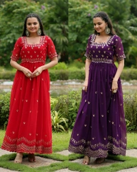Designer Gown is luxury clothing Considered to be high quality Made by Zari-Thread & Sequins Embroidery - Wine, M