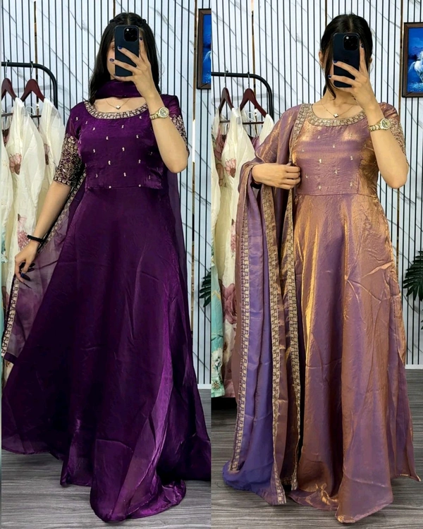 Super Trendy Soft, Breathable Gown With Duppata dress with stunning Embroidery Work , delicate design - Turkish Rose, XL