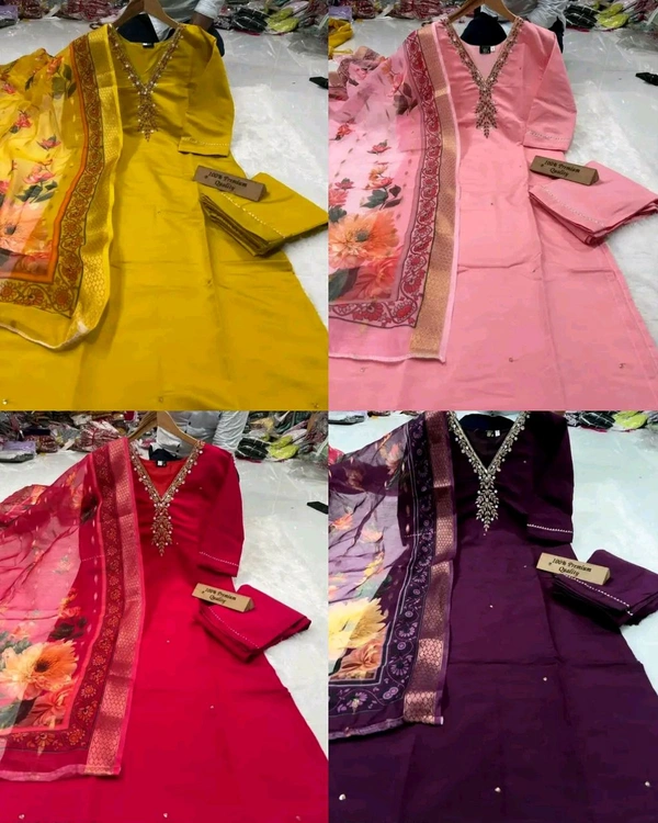 100 % handwork silk kurta sets with dupatta - Wine, 2XL