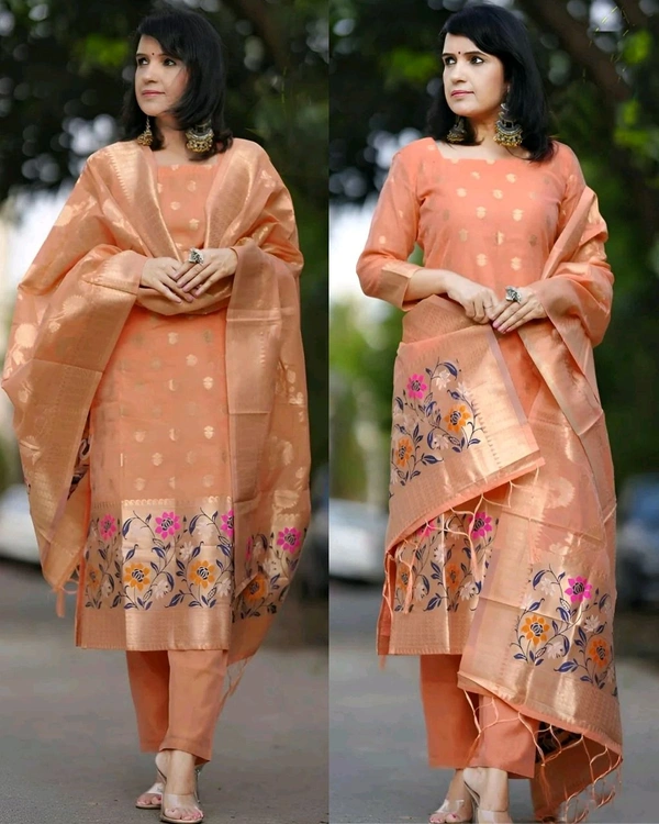 Grace your ethnic collection with this elegant peach Jacquard suit set - 2XL