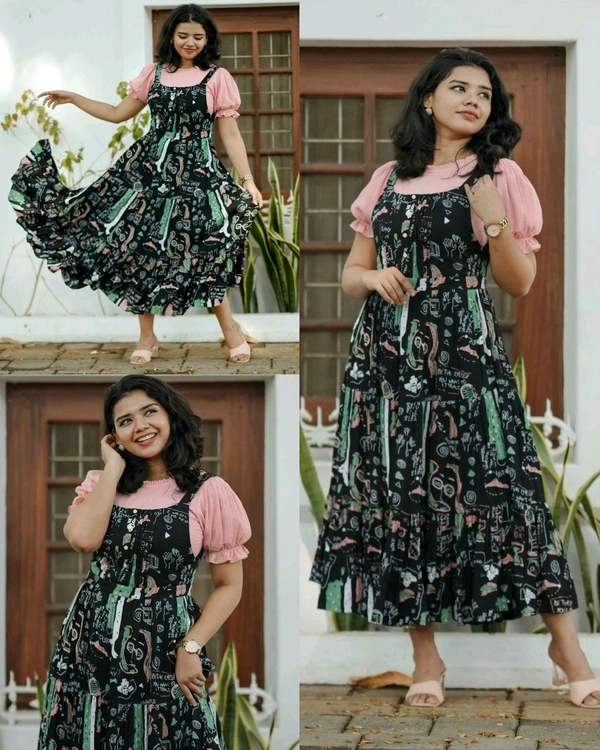 Syndrella Western Wear Midi Dress Dungree for Women - 5XL