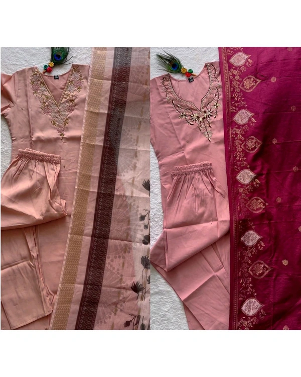 Trendy Handwork Launching New Designers Kurti Pant Dupatta Set - 2nd Pink, XL
