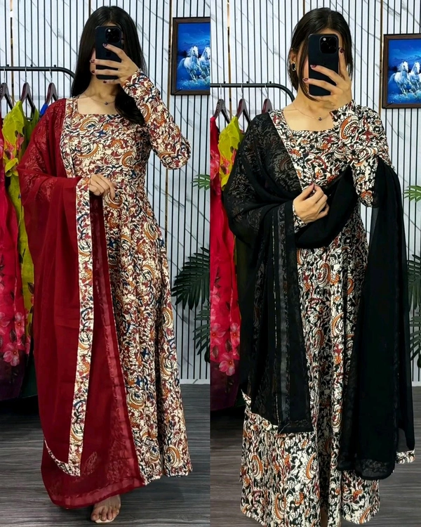 Traditional Kalamkari Graceful Anarkali crafted with modern elegance - Maroon, S