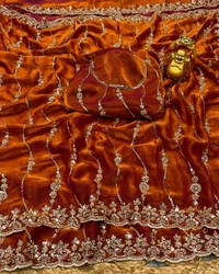 Launch Grand party wear saree in original gold beeds work - Maroon, Free Size