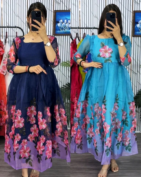 Blooming with beauty in this elegant floral print dress - Sky Blue, 2XL