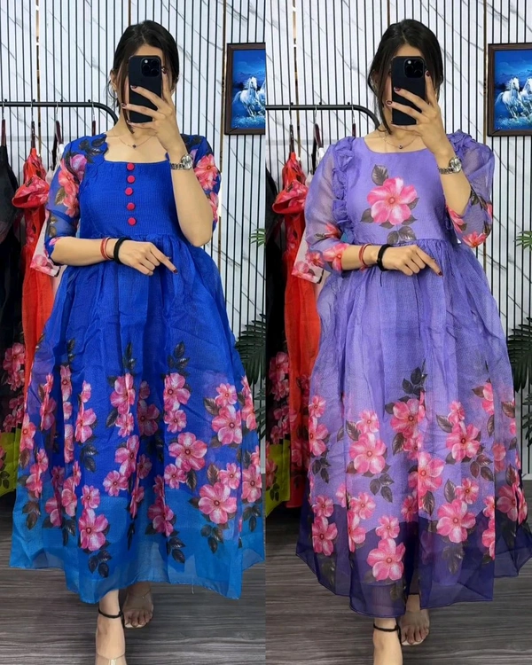 Blooming with beauty in this elegant floral print dress - Medium Purple, XL
