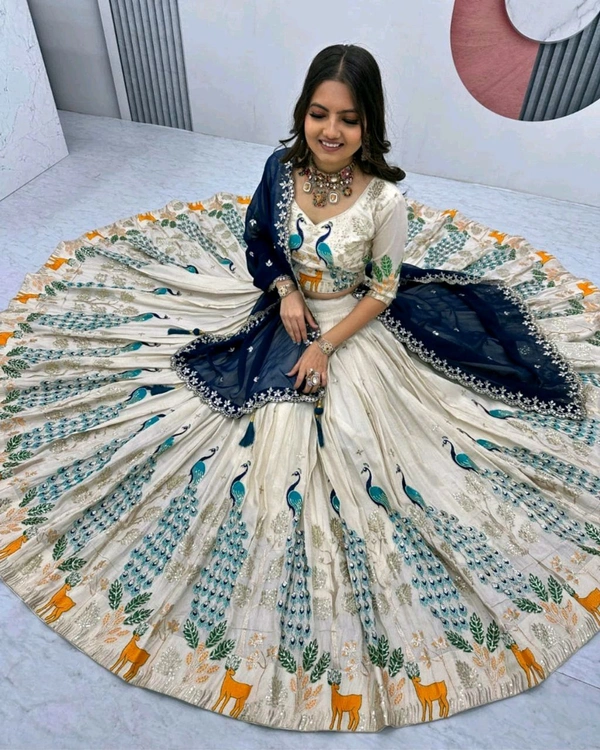 Trendy Launching Wedding wear Lehenga Choli With Cancan - Blue, XL