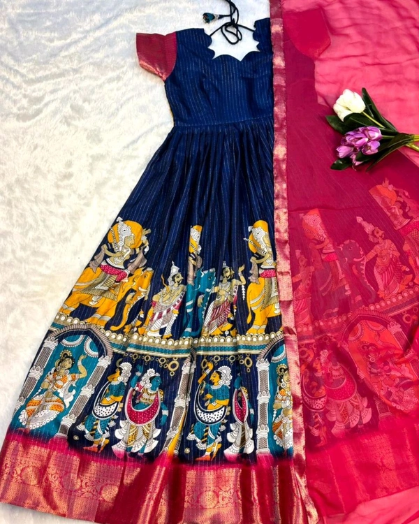 Trendy Tradational Beautiful Gown with dupatta - Blue, XL