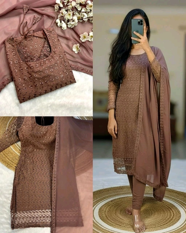 New Launching premium net fabric with beautiful chikankari work and matching soft georgette dupatta with 4 side lace broder - Chaco, 3XL