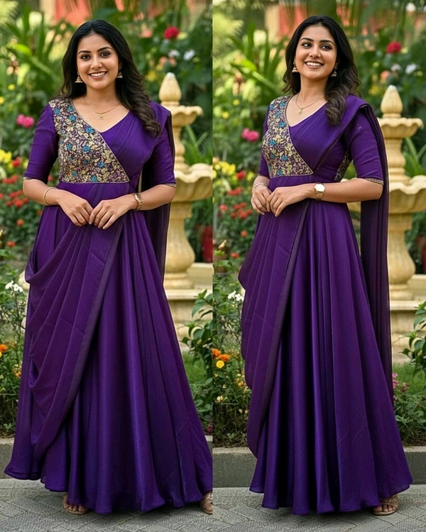 PURPLE 💜 Embroidery Beautiful Thread Work All Over the Yok
- S